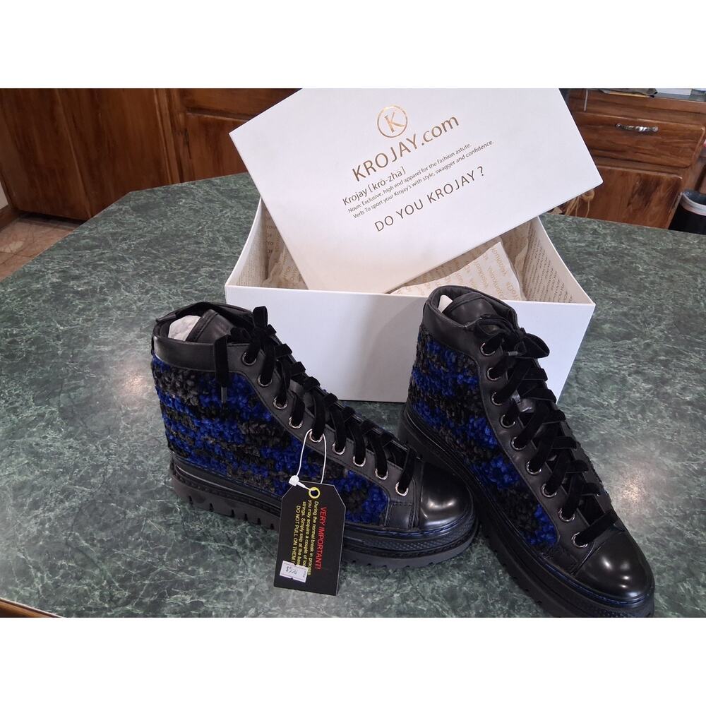 NIB Krojay Blue Sapphire crochet women's Handmade Boot Size 8 New In Box $550